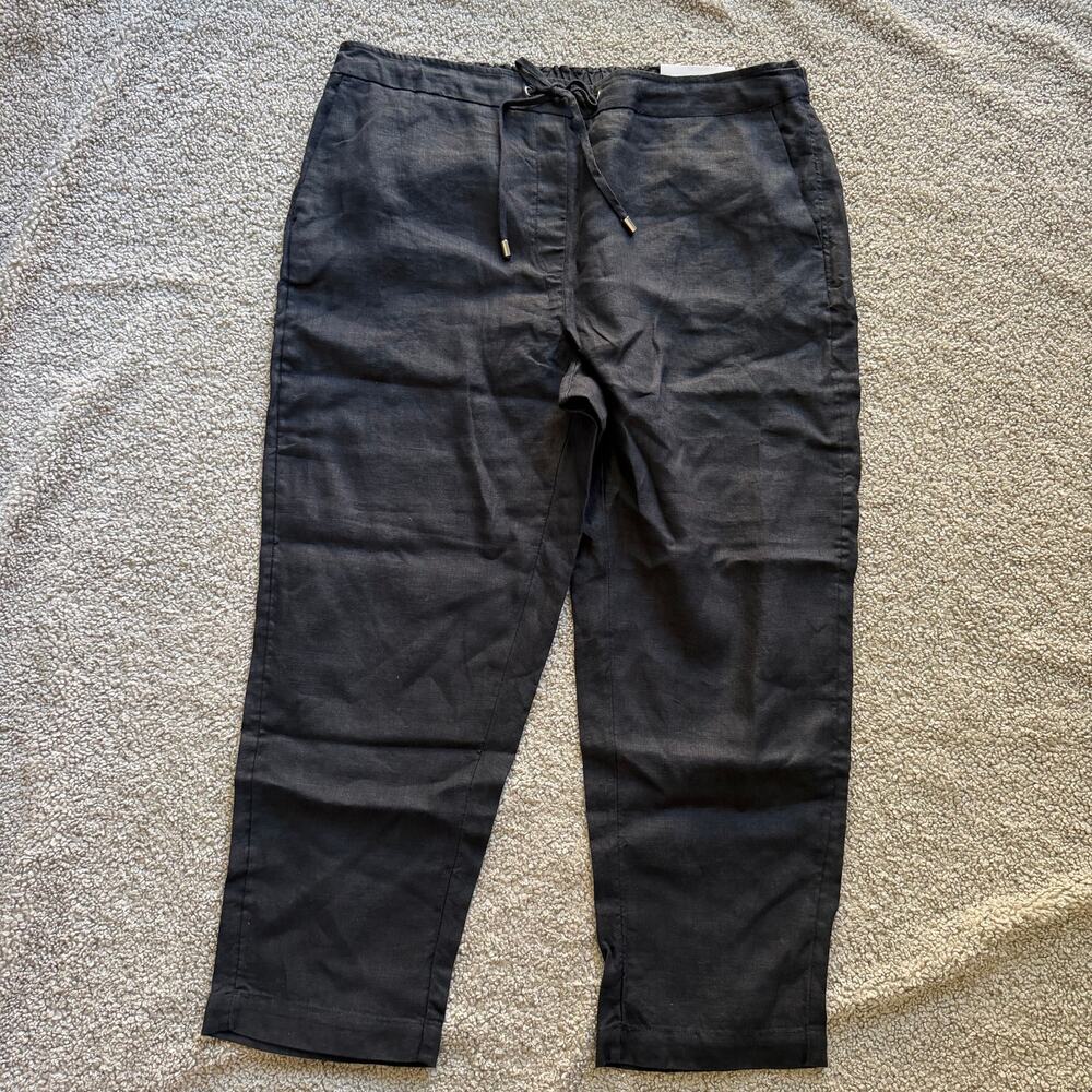 NWT Chico's Elastic Back Drawstring Linen Ankle Pant Basic Black Sz 3R/US XL 16